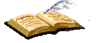 animated pixel art of a book and quill, representing a guestbook.